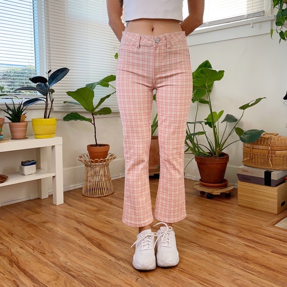 PAIGE Denim - Paige pink plaid colette crop pants